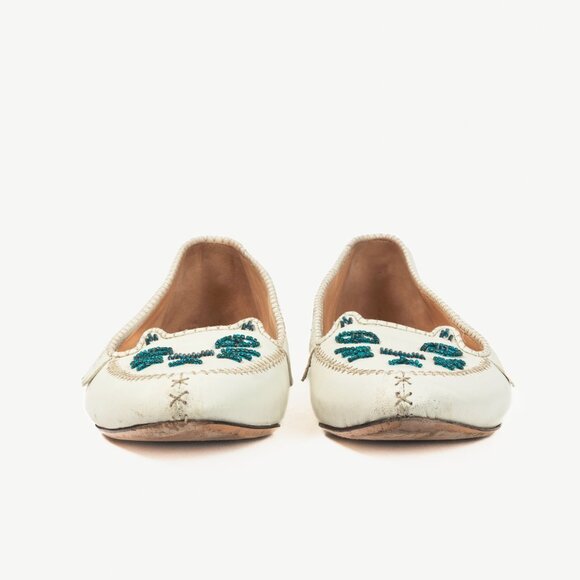 Charlotte Olympia Kitty White Leather Beaded Fringe Flats - Picture 3 of 10